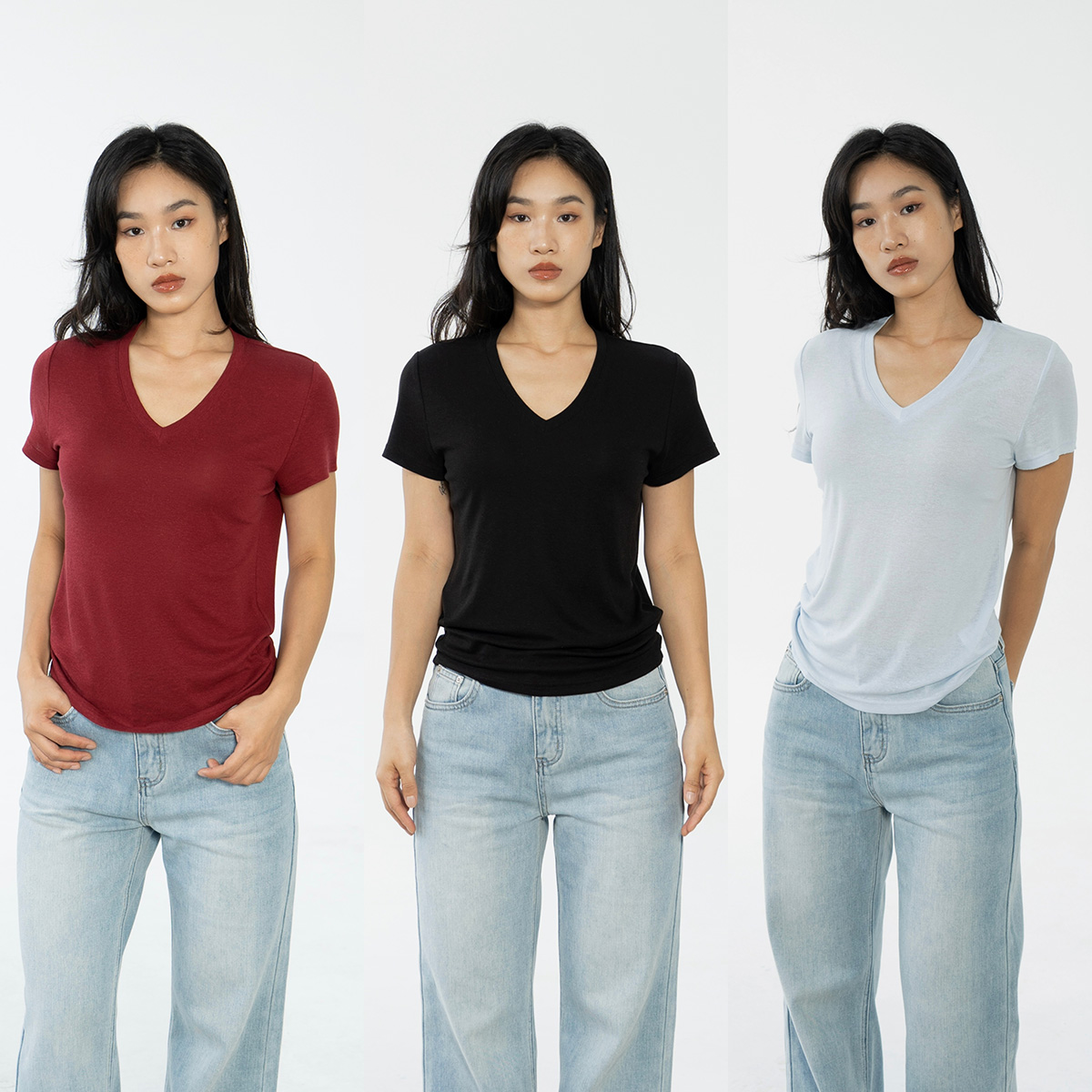 Ravehouse天丝雨露麻清凉清爽凉爽透气宽松v领短袖上衣夏季