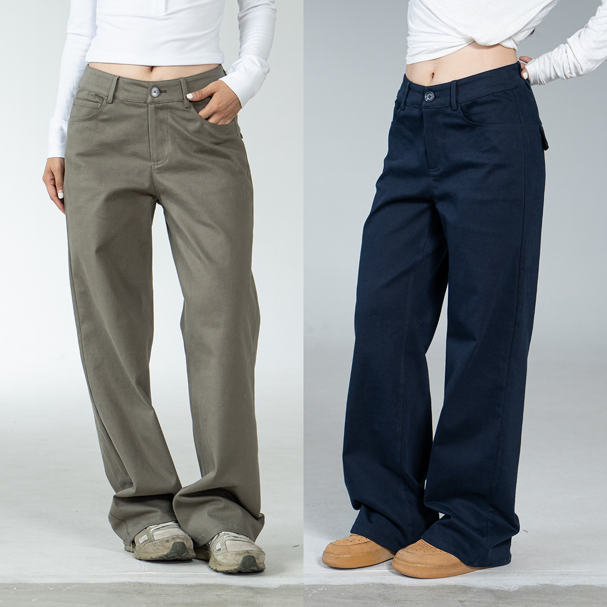 简约中低腰低腰长裤工装裤