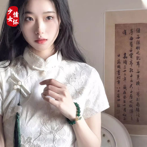白色连衣裙国风新中式旗袍