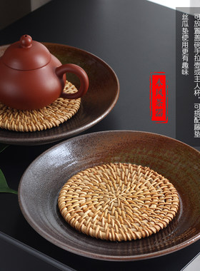 柴烧茶壶底盘壶承托垫功夫茶具老式粗陶养壶干泡台淋壶仿古藤垫碟