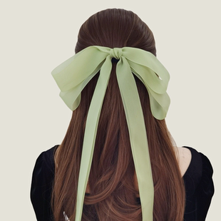 超仙薄纱古风甜美发饰超大蝴蝶结长飘带发夹头饰氛围感仙气弹簧夹