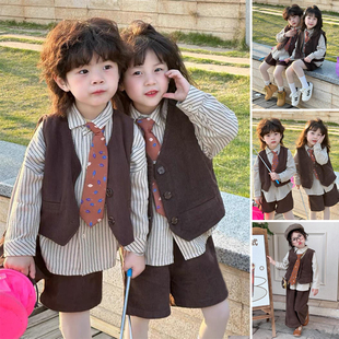 休闲儿童礼服洋气姐弟装 韩版 女童男宝生日马甲三件套 套装 男童西装