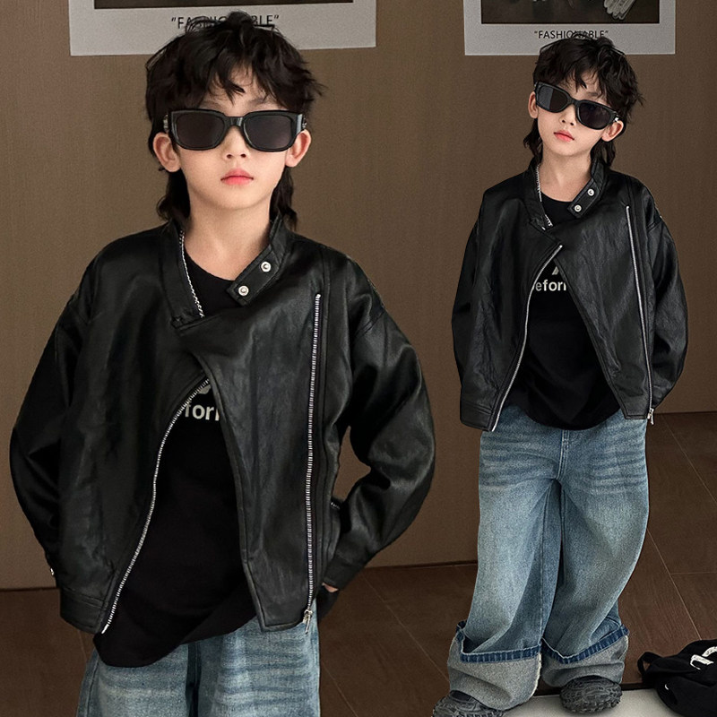 男童皮衣外套机车潮帅气2025秋新款儿童皮夹克上衣痞帅男孩机车服