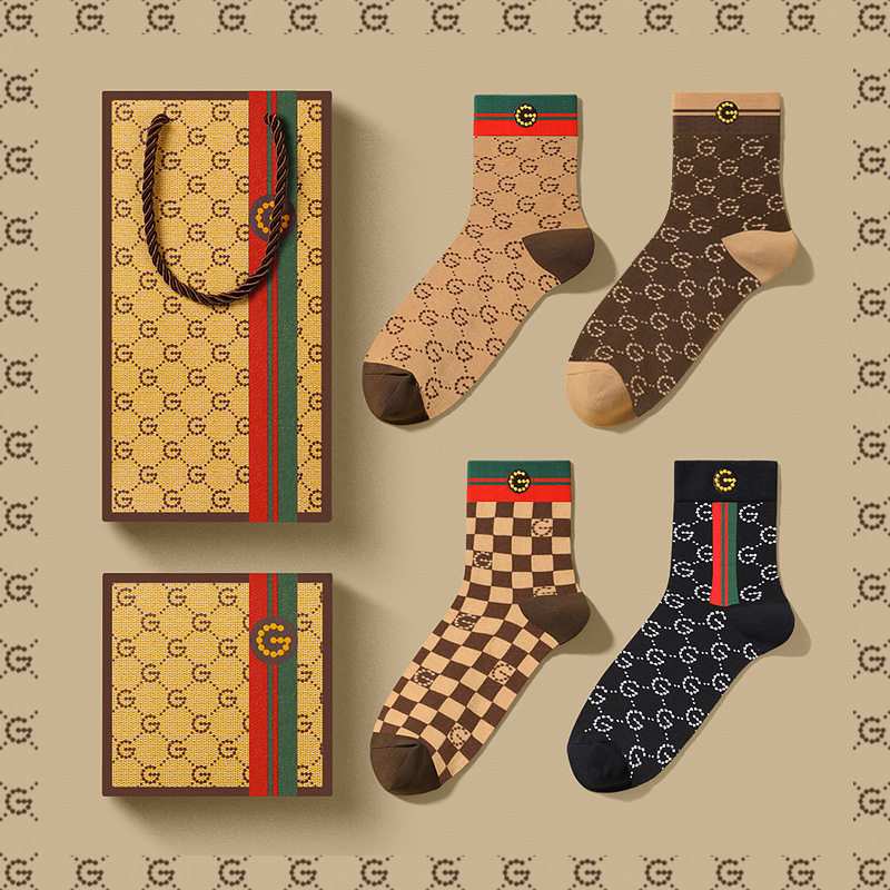 GDAD男士中筒袜子棉质经典条纹潮牌百搭防臭运动透气高档礼盒