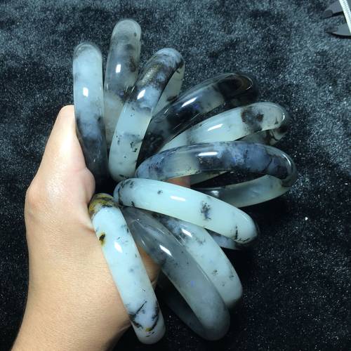 天然玉石岫玉水墨手镯   女款冰透水墨飘花手镯包邮