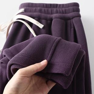冬 女紫色加绒加厚保暖休闲长裤 酱紫好看 500G双面奥粒绒直筒卫裤