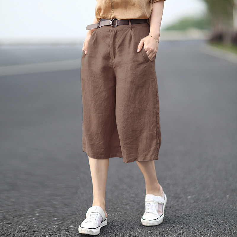 品牌折扣店商场撤柜大码夏季减龄五分裤女装棉麻中裤亚麻阔腿短裤