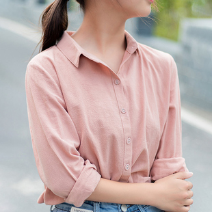 上衣大码 女设计感小众长袖 宽松纯棉休闲打底衬衣 棉麻衬衫 春夏新款