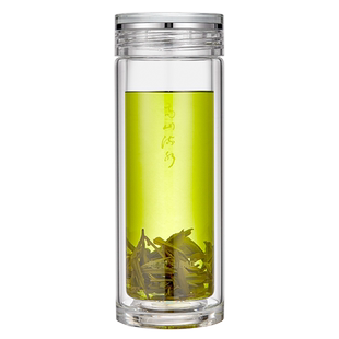 思宝玻璃杯高山流水双层玻璃隔热杯带盖男女水杯泡茶杯子商场同款