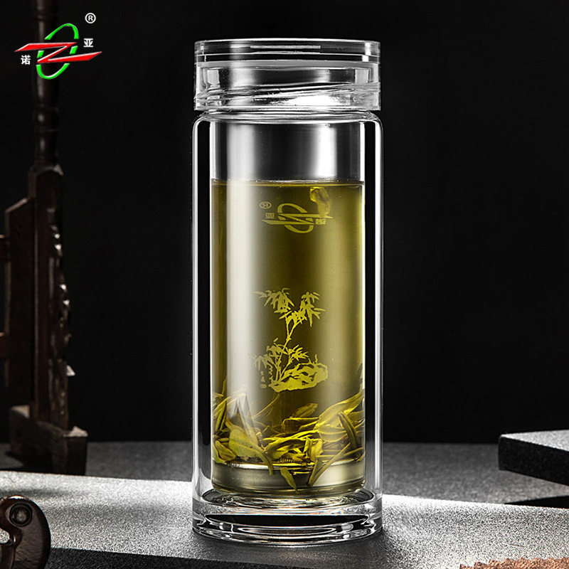 诺亚口杯养生水晶杯双层玻璃泡茶杯真空隔热加厚办公室便携水杯子