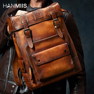 背包书包 HANMIIS空降兵B6 大容量牛皮双肩包旅行袋包全真皮男士