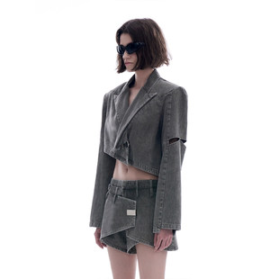 长袖 西装 上衣短裙韩版 女短款 外套半身裙两件套 牛仔套装 2026年夏季