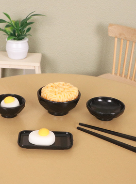 Dollhouse 娃娃屋仿真迷你筷子黑色碗具模型微缩食玩厨房装饰摆件