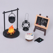 娃娃屋迷你露营场景摆件套装 饰配件 仿真吊炉黑板调色盘油灯模型装