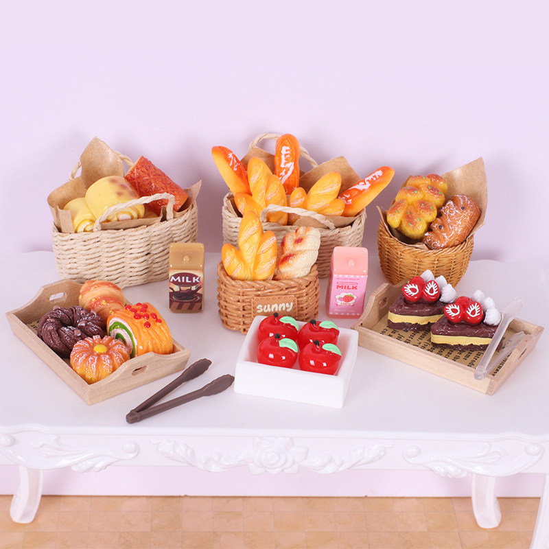 娃娃屋微缩迷你食玩仿真面包果酱牛奶盒模型套餐过家场景拍摄道具