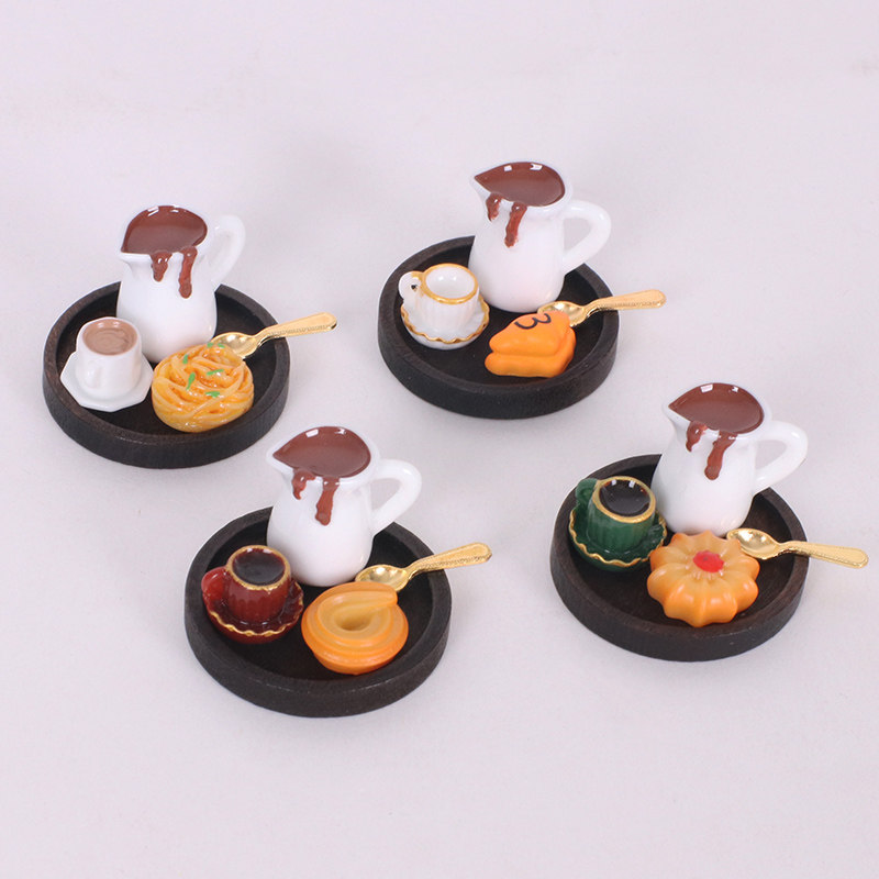 娃娃屋迷你仿真咖啡杯托盘点心模型摆件手工diy装饰场景小布配件