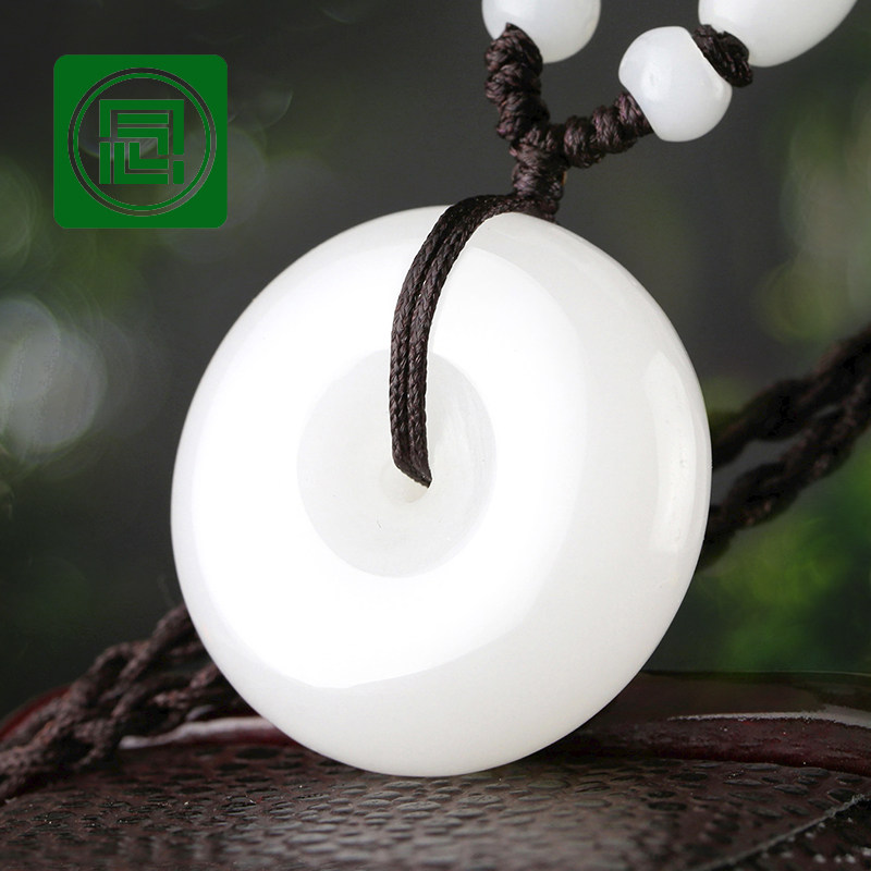 念玉新疆金丝玉平安扣吊坠天然石英岩质玉挂件白色玉石项链坠男女