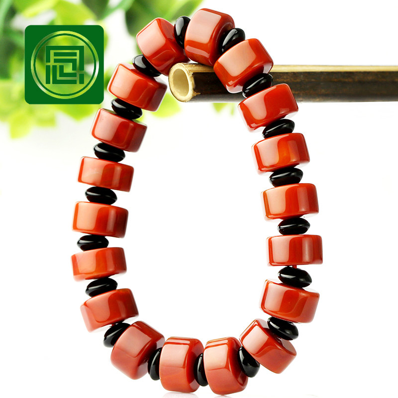 念玉天然凉山南红玛瑙手链平安扣手串玉钱手链满肉火焰纹本命年