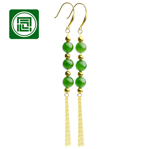 天然碧玉女款耳钩镶嵌18k黄金