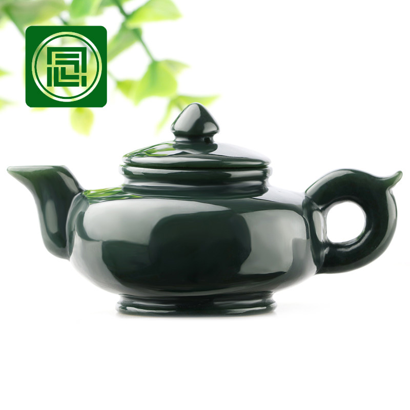 念玉天然和田玉茶壶新疆黑青玉小茶壶把把壶耐高温手把件玩摆件
