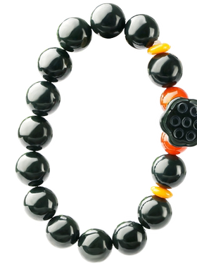 念玉新疆和田玉手链黑青玉莲花