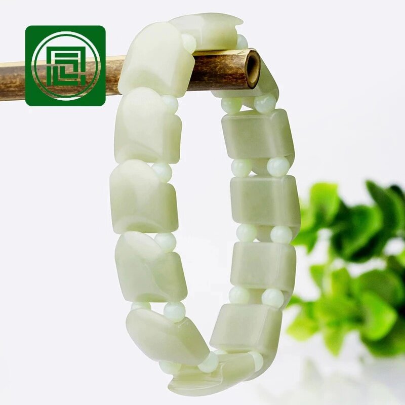 念玉新疆和田玉手链男款天然青白玉手排手串玉石宽边玉片龙鳞龙甲