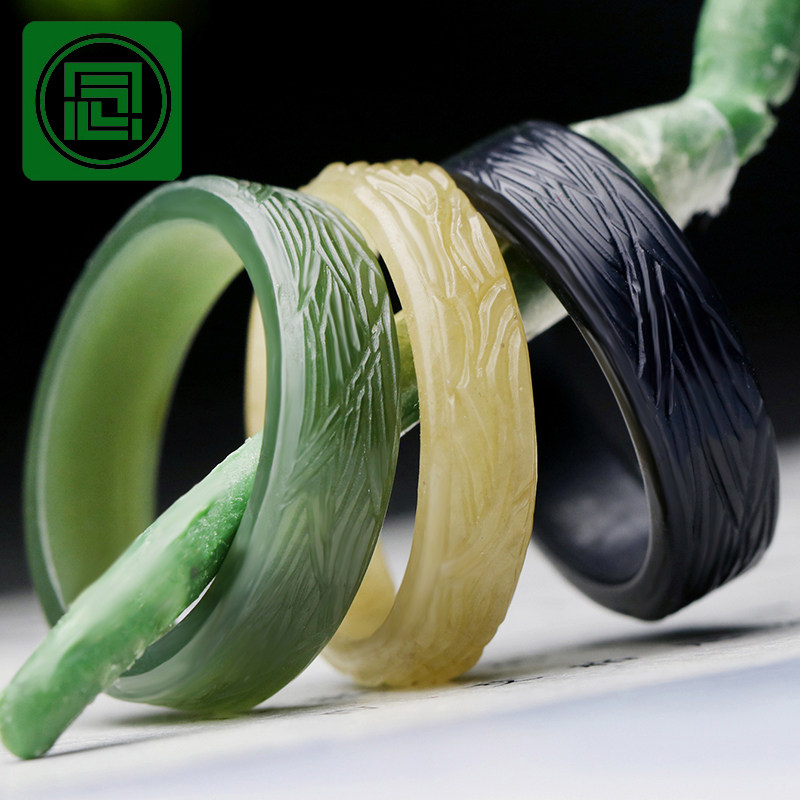 念玉新疆和田玉指环天然黑青玉戒指糖黄玉石小扳指尾戒女男款圆环