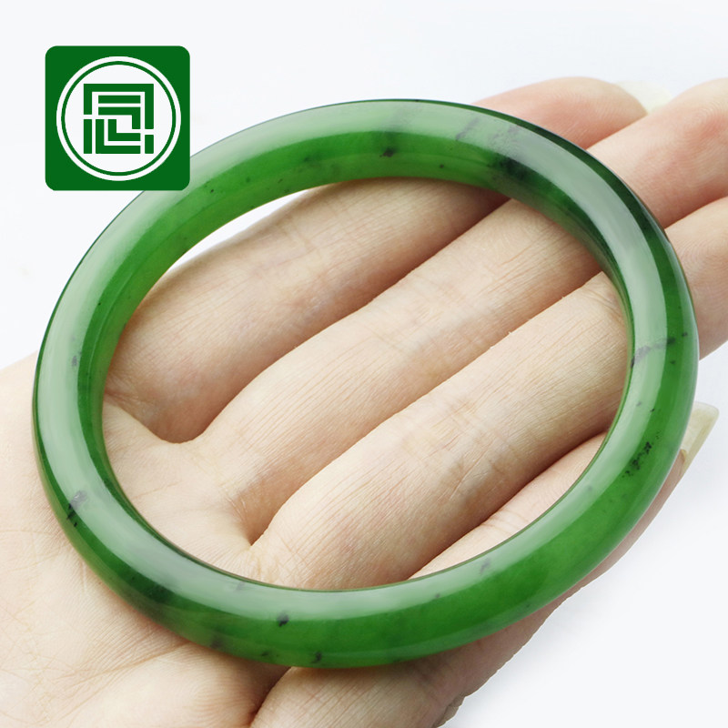 念玉新疆和田玉手镯子天然碧玉手镯女款圆镯细圆条老坑俄料菠菜绿