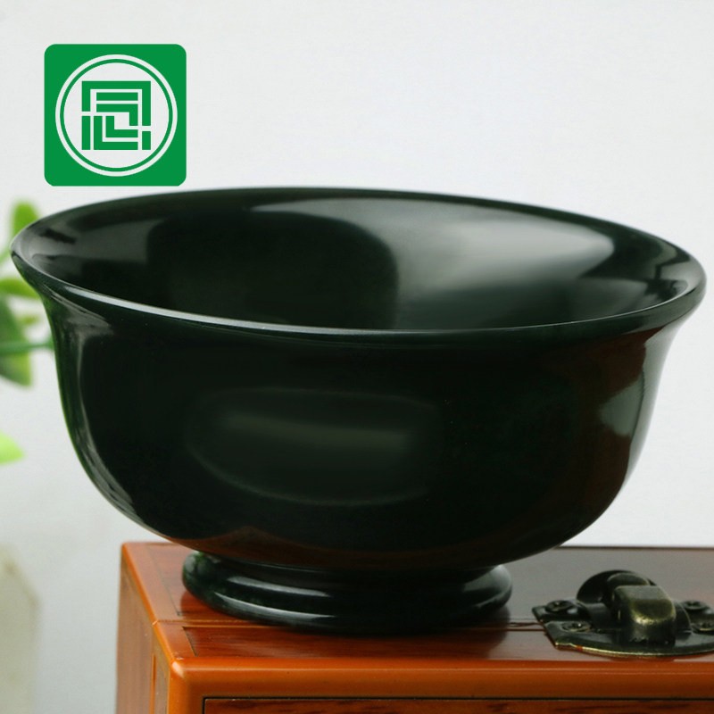 念玉新疆和田玉茶碗大碗天然黑青玉茶杯细料超薄夜光杯酒杯带证书