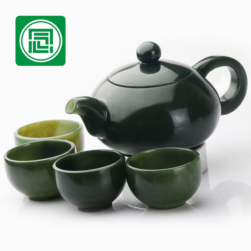 念玉珠宝新疆和田玉茶壶摆件天然青玉茶具酒壶套装收藏礼品带证书