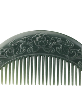 念玉珠宝新疆和田玉梳子天然青玉梳女按摩头部防静电细料花开富贵