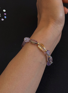一安手作 原创手作紫水晶黄水晶编绳手链 夏天百搭水晶手串