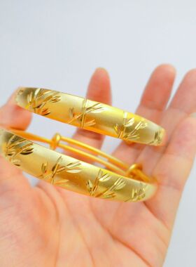 越南沙金手镯10n扁肚节节高升手镯镀金推拉款节节高女士手环手镯