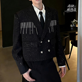 2026新款 小众设计感流苏金属链条西装 男潮牌潮流痞帅垫肩西服外套