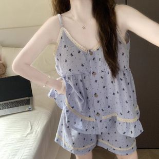 吊带短裤 带胸垫睡衣女款 夏季 云朵棉高级感可外穿蝴蝶结家居服套装