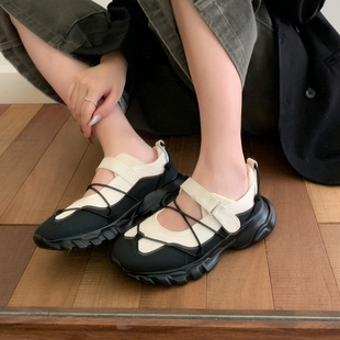 阿甘鞋 女休闲百搭一扣带运动鞋 巨好看芭蕾风圆头厚底单鞋 羊皮版