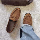 羊皮 通勤一脚蹬褶皱粗跟单鞋 复古英伦风小尖头乐福鞋 女2026新款