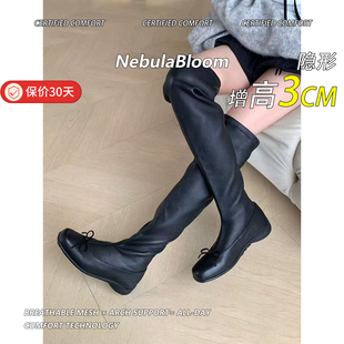 牛皮版 蝴蝶结显瘦芭蕾风长筒靴子 韩国小众高筒过膝瘦瘦靴女法式