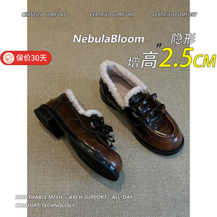 女蝴蝶结低跟时髦乐福鞋 复古一脚蹬懒人小皮鞋 学院风法式 羊毛版