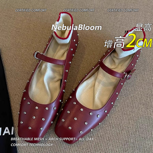 小羊皮~真皮法式方头一字口带单鞋浅口配裙子晚晚鞋绝美玛丽珍鞋