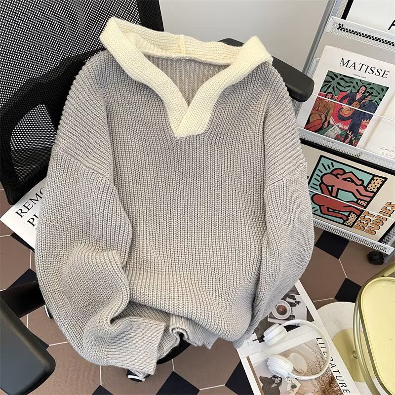 2025秋冬新款开衫毛衣美式复古休闲慵懒风V领针织衫男纯色外套