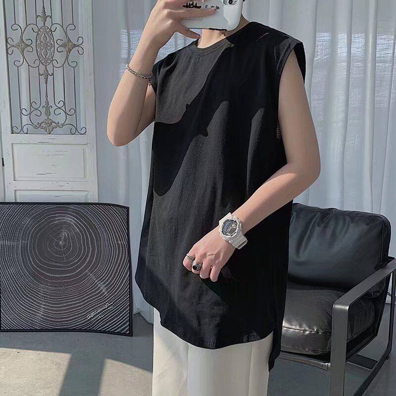 夏季男士纯色坎肩大肩背心跨栏运动健身汗衫夏天男装无袖短袖t恤