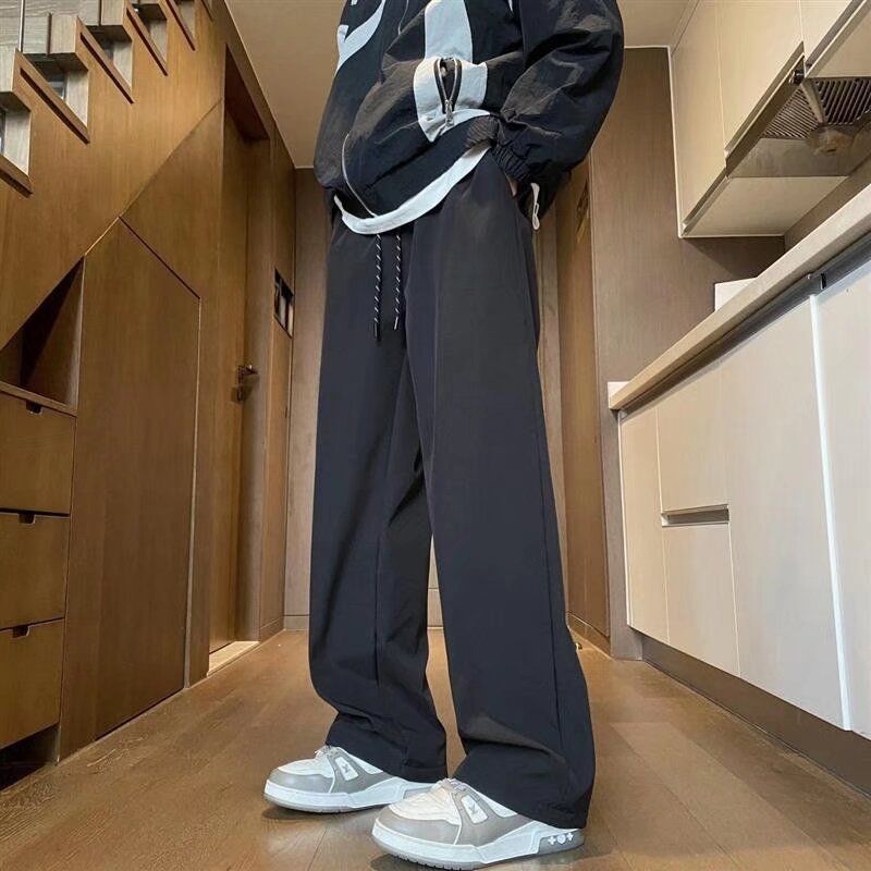 2025新款春夏季裤子男女青年休闲冰丝超薄直筒宽松百搭潮流运动裤
