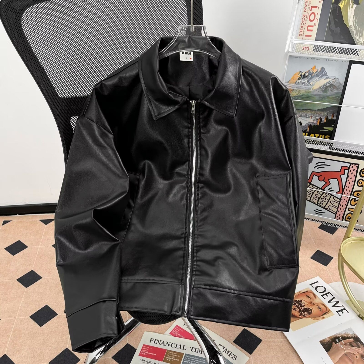 腔调酷女孩做旧黑色皮衣外套秋冬美式复古工装机车夹克长袖上衣潮