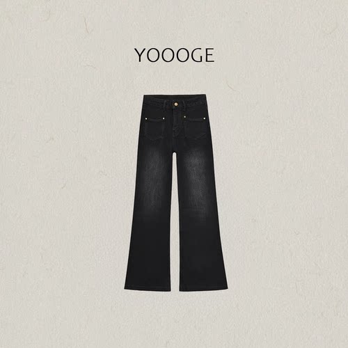 右格Jeans 显腿长垂感设计感口袋高腰微喇牛仔裤女秋冬休闲长裤