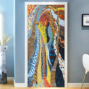 轻奢抽象门贴纸整张自粘现代装饰卧室房间入户门衣柜移门玻璃贴画