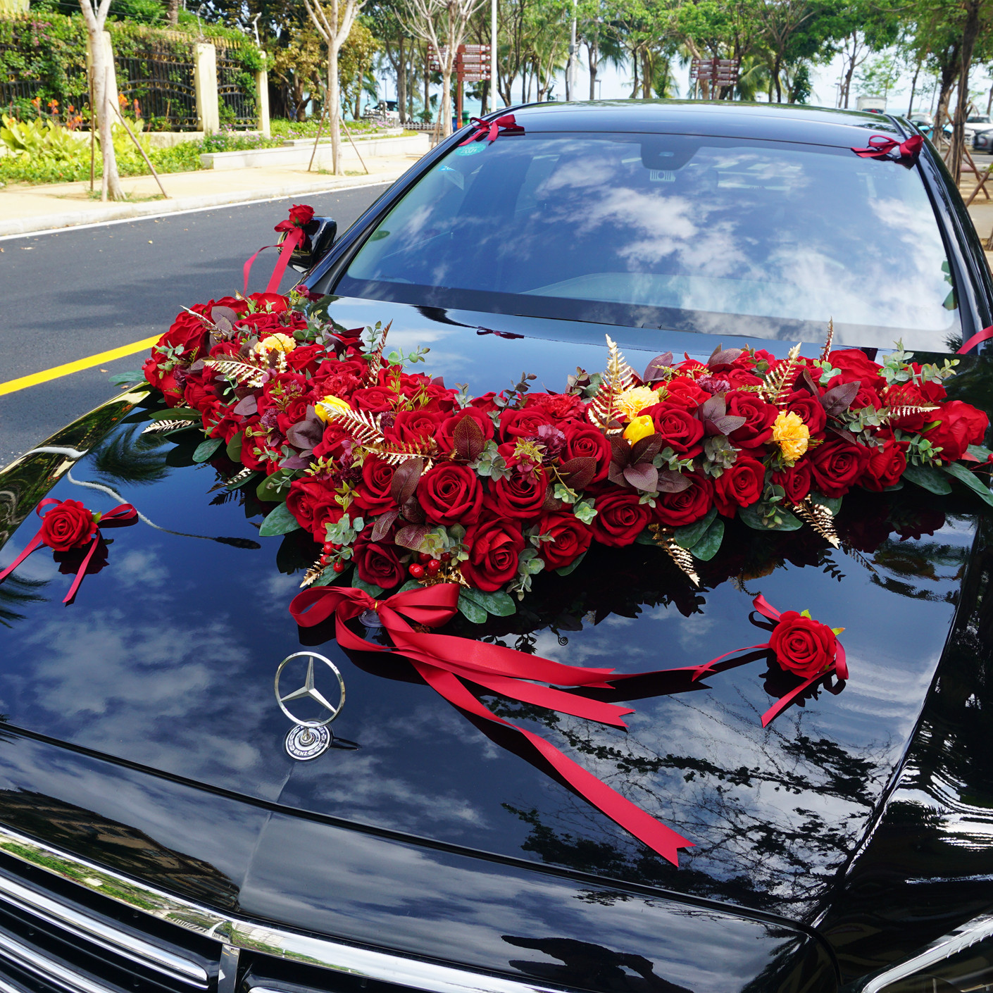 大v森系仿真花全套创意主婚车