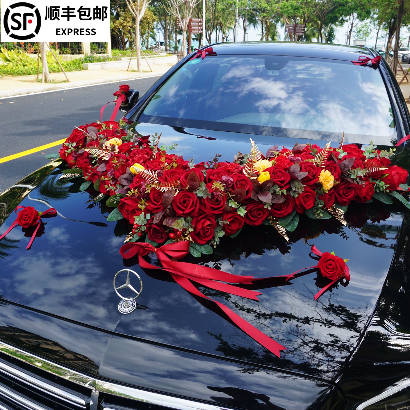 大v森系仿真花全套创意主婚车