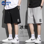 潮牌五分裤 NASA夏季 冰丝速干裤 子男士 篮球运动短裤 男宽松百搭薄款