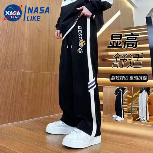 NASA直筒休闲裤男士春夏季潮牌ins裤子宽松垂感运动长裤男生卫裤